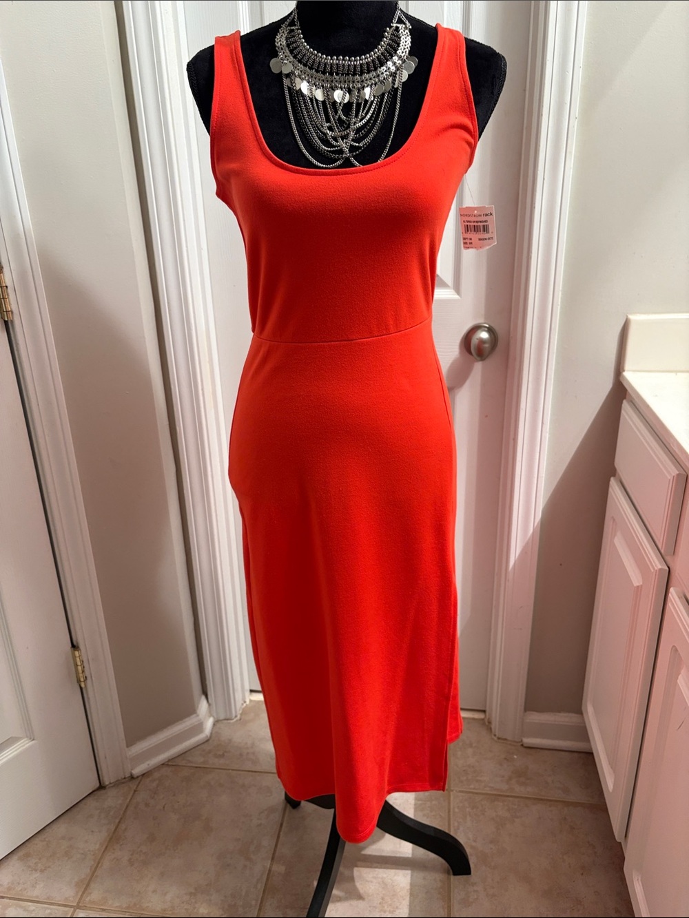 Orange Sleeveless Scoop Neck Midi Dress - Unbranded